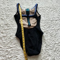 90’s Vintage Speedo Front Zip One Piece Swimsuit Size 10 Black Blue Colorblock
