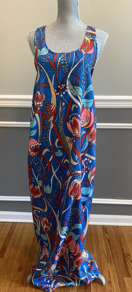 Vintage 70’s Print Dress Sleeveless Whimsical Floral NO Tags Women’s Large