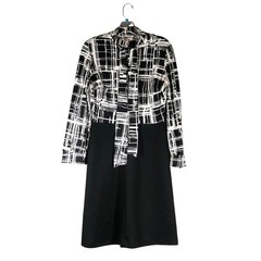 Kay Windsor Vintage Dress Womens M Black White Geometric Bow Neck Mod Shift Zip
