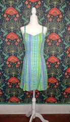 Vintage 90’s Y2K Cynthia Rowley Yellow Blue Green Kitschy Mini Slip Dress 4
