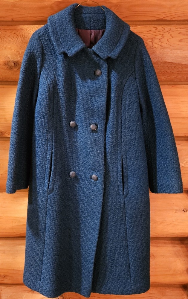 Vintage Full Length Wool Coat -Teal Color Size 10 No Labels