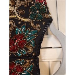 VTG Scala Silk Fully Beaded Sequin Cocktail Dress Floral Black Size Medium