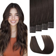 Sweetmet Invisible Hair Extension Tape 22in Real Human Hair Dark Brown 20pcs Sea
