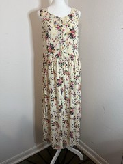 Vintage Lillian Lorow Floral Dress L Rayon Midi Button Front 90s Made in India