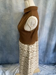 Vtg 70s Mod Geometric Dress & Jacket Set Brown Tan MCM Shift Suit Nemo Zip EUC