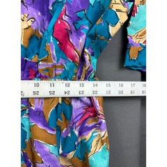 VTG Caliche 80s Abstract Floral Midi Dress Teal Purple Button Front Women 16P