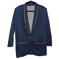 Vintage Danielle Embellished Gold Studded Denim Blazer Small