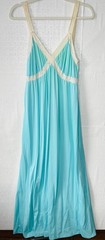 VTG 60’S SNOWDON*ROBIN’S EGG BLUE WHITE LACE TRIM GODDESS NEGLIGEE NIGHTGOWN*M/L