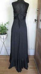 Vtg 70s Joseph Ribkoff Black High Low Fishtail Dress Fringe Feather Beads 11