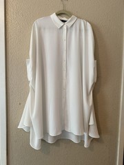 ZARA White Oversized Shirt Dress S High Low Button Front Batwing Dolman Sleeve