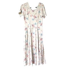 No Boundaries Floral Midi Dress Large Cream 90s Vintage Cottagecore USA Grunge