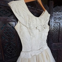 VTG 50s Cupcake Ball Gown Womens S Gold Brocade Tulle Prom Party Yellow