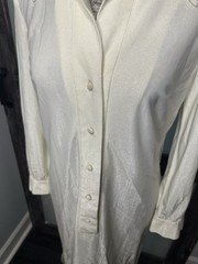 Vintage 70s Dagger Collar Long Cream Button Dress With Belt Loops