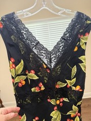 Vintage Y2K Bebe Cherry Print Lace Trim Slip Dress, Black Red, Women’s Size M
