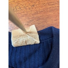 Vintage Courreges Paris Navy Blue Ribbed Knit Elbow Wool Sleeve Top Made France