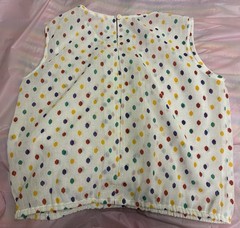 Vintage Women’s Top Sleeveless Blouse White Rainbow Harlequin Sheer 60s Mod Sz S