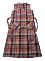60s 70s Womens M/L Tartan Plaid Deep V-Neck Midi Dress Belted Patch Pocket Knit