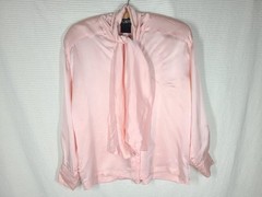 Vtg 90s Escada Pink 100% Silk Satin Shirt Button Up Scarf Collar Half Sleeve
