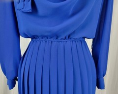 Vtg Lisa Michaels Blue Blouson Dress w Draped Neckline & Matching Belt Size 8