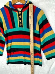 Vintage 70s Woolco Acrylic Sweater Hoodie Sz Med Multicolor Striped Hippie Boho