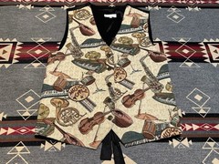Vintage Lord & Taylor Music Instrument Tapestry Vest Womens XL T1