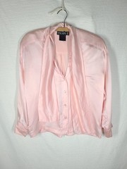 Vtg 90s Escada Pink 100% Silk Satin Shirt Button Up Scarf Collar Half Sleeve