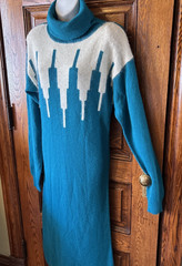 Vintage 80s-90s CRABGRASS Abstract Knit Sweater DRESS Angora Rabbit Hair Acrylic