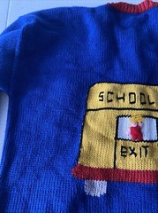 Cotton Salsa Cardigan Sweater Women SZ L Back To School Bus 3D Vintage 1990s