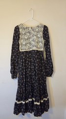 Gunne Sax by Jessica Black Floral Fit & Flare Ivory Lace Long Sleeve Dress Sz 9