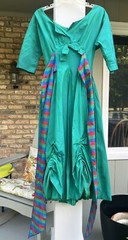 1950’s VTG TURQUOISE SATIN HARRY KEISER SZ XS-S 30” Breast DRESS T-Length USA