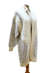 Ladies Cardigan 80s Cream Mohair Cable Knit and Grey Wool Sweater Coat M NWT