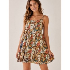Altard State Floral Babydoll Mini Dress Size Small Brown Retro Boho Cottagecore