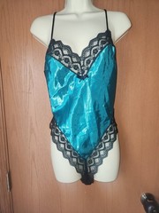Vintage Lady Cameo Dallas Satin & Lace Teddy Teal NWOT NOS USA Large L