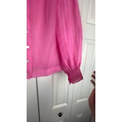 Vintage Dagger Collar Balloon Sleeve Blouse Retro Barbiecore Pink Chiffon S/M