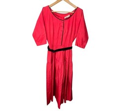 Vintage 80s Jerry Gilden Spectator Red Maxi Dress Black Velvet Trim Belt Size M