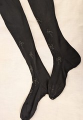 VICTORIAN 19TH C BLACK SILK STOCKINGS W SWEET BEADED BOW DESIGNS