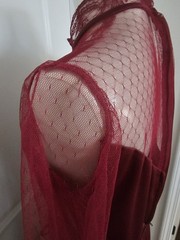 Vintage c1982 Polyester Edwardian Maxi Dress w/Nylon Point d’Esprit Lace in Wine