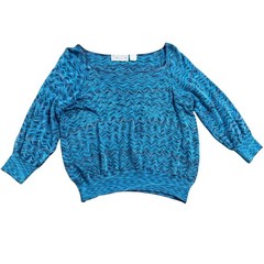 Saks Fifth Avenue Folio Collection VTG Blue Chevron Knit Sweater Y2k Boho Retro