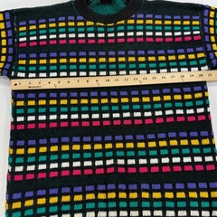 VTG Geometric Knit Multi-Color Block Crewneck Sweater Womens L/XL Retro 80s