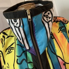 Vintage Jacket Giacca Sport Picasso-style multicolor abstract print Zipper Sz L