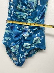 Vintage Gabar Floral Blue Nylon Blend One Piece Bathing Suit Swimsuit Size 12