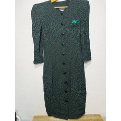 Vintage All That Jazz Polka Dot Dress Midi 11/12 Black Teal Grunge Punk Classic