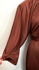 Vintage 1970s brown midi dress L silky dolman 3/4 sleeve pullover A line