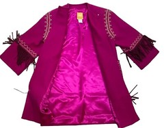 Vintage Christian Lacroix Pret-A-Porter Pink Suede Fringe Cashmere Wool Coat Sm