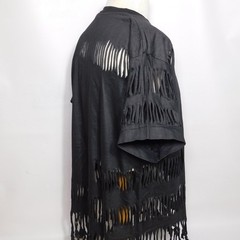 Vintage 1980s Shredded Fringe ST THOMAS 1987 Single Stitch Black T Shirt Size XL