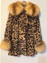 Birger Christensen Leopard Print Sheared Mink Fur Coat w/ Fox Collar & Cuffs M