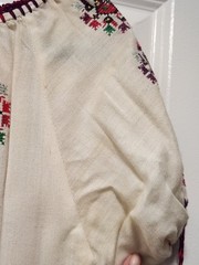 Vintage Hand Embroidered Romanian Folk Blouse Boho Ethnic Peasant Top White L/XL