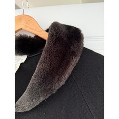 Vintage Y2K LOFT Faux Fur Collar Black Button Down Cardigan