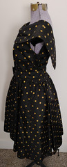 Vtg 80’S does 50’s DRESS Women’s Cocktail Evening Black Gold Polka Dot Retro 6/9