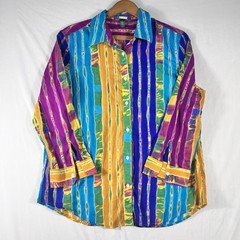Lauren Ralph Lauren Bright Stripe 100% Cotton 3/4 Sleeve Blouse Size L Colorful